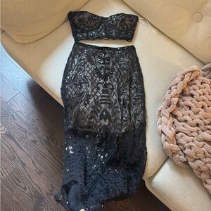 Black Sequin Lace Two-Piece Set